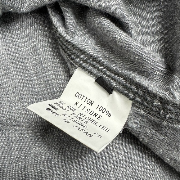 Maison Kitsune Gray Cotton Twill Fox Mens L/S Button Front Size M Japan - Picture 5 of 7